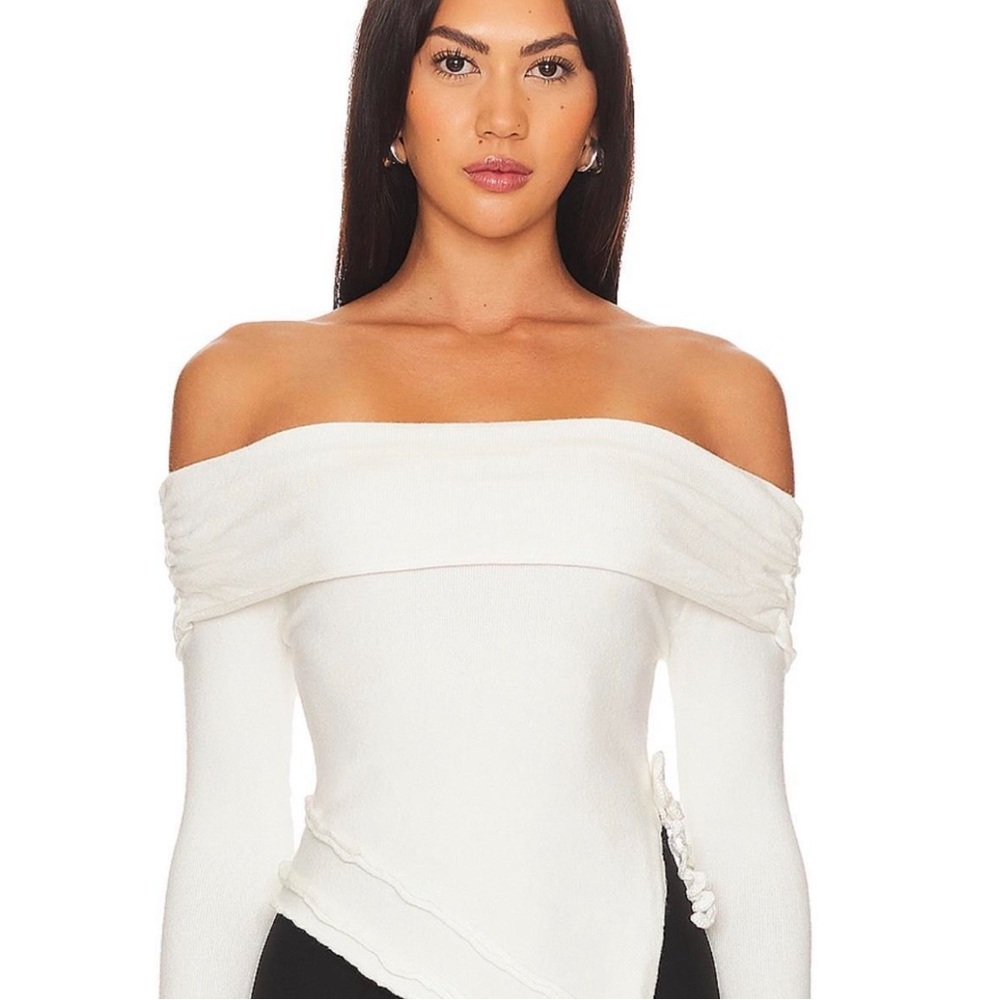 Danielle Guizio Off-Shoulder White Sweater